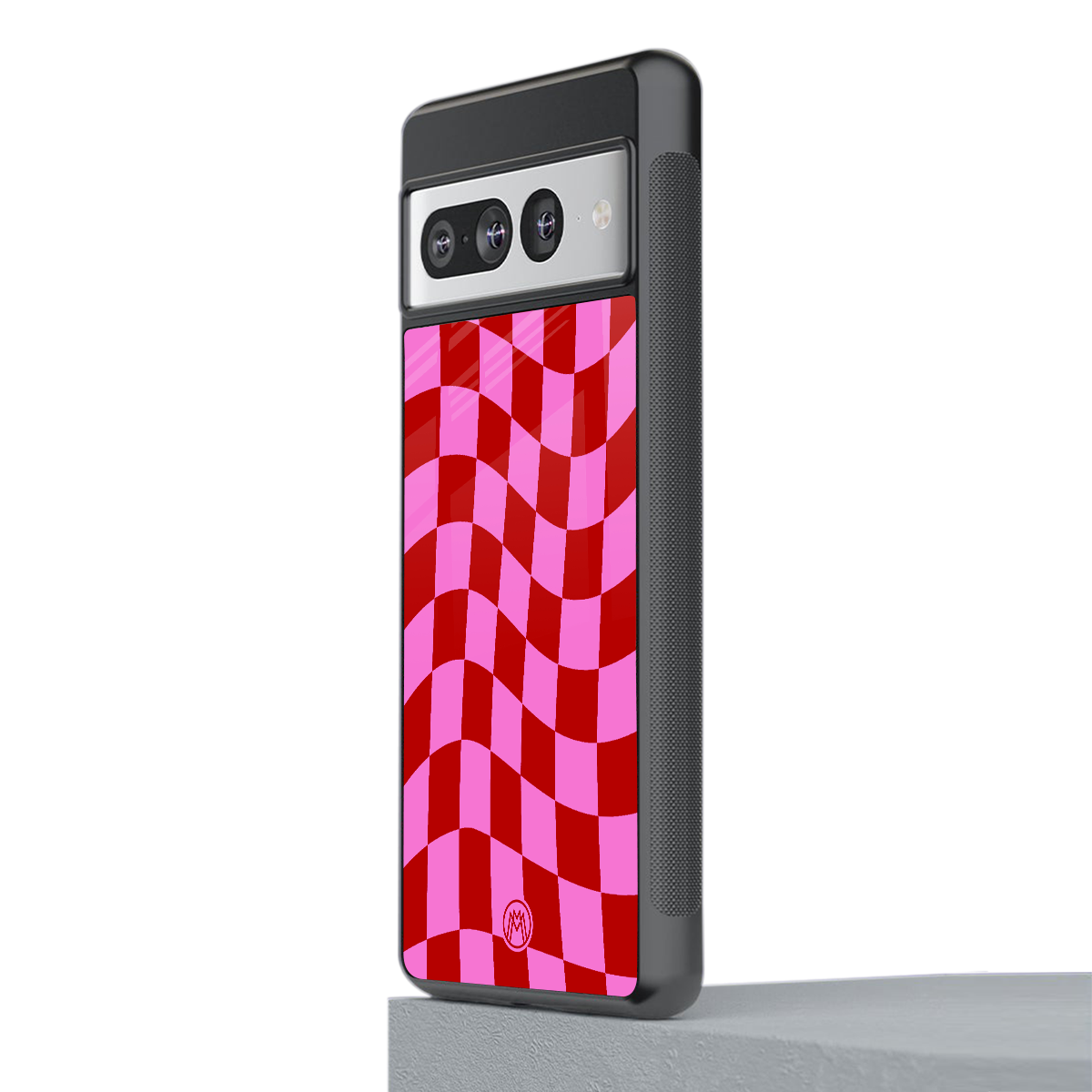 red pink trippy check pattern back phone cover | glass case for google pixel 7 pro