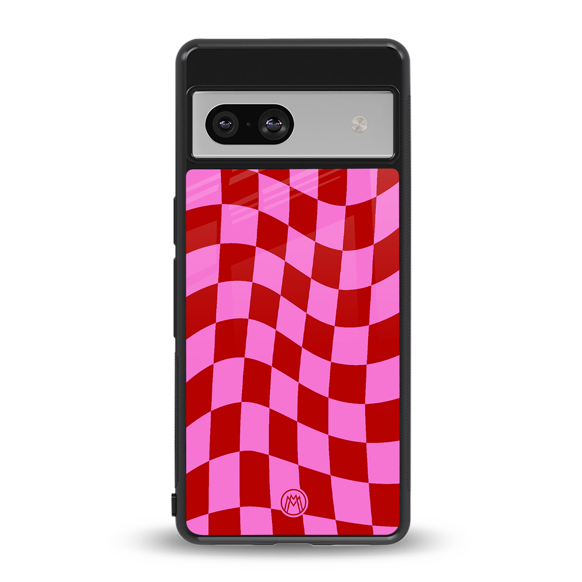 red pink trippy check pattern back phone cover | glass case for Google Pixel 7A