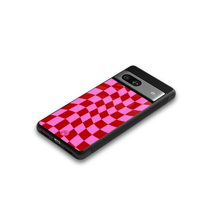 red pink trippy check pattern back phone cover | glass case for Google Pixel 7