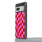red pink trippy check pattern back phone cover | glass case for Google Pixel 7
