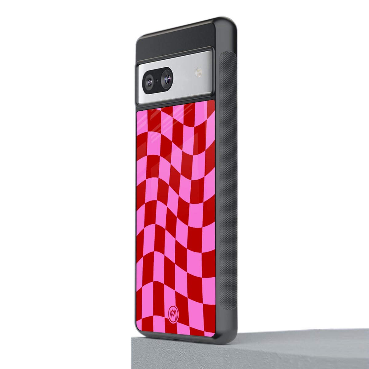 red pink trippy check pattern back phone cover | glass case for Google Pixel 7A