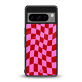 red pink trippy check pattern back phone cover | glass case for google pixel 8 pro