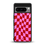 red pink trippy check pattern back phone cover | glass case for google pixel 8 pro