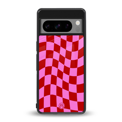 red pink trippy check pattern back phone cover | glass case for google pixel 8 pro