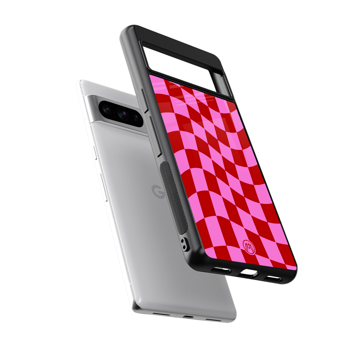 red pink trippy check pattern back phone cover | glass case for google pixel 8 pro