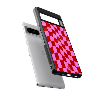 red pink trippy check pattern back phone cover | glass case for google pixel 8 pro