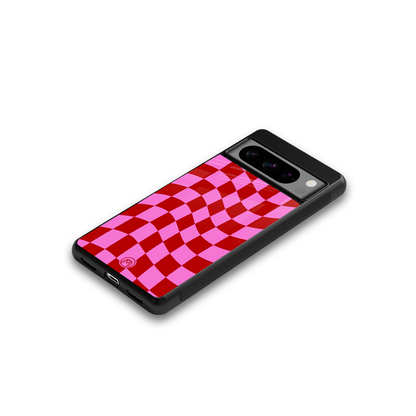 red pink trippy check pattern back phone cover | glass case for google pixel 8 pro