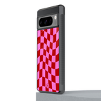 red pink trippy check pattern back phone cover | glass case for google pixel 8 pro