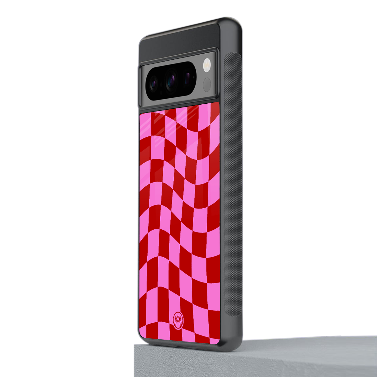 red pink trippy check pattern back phone cover | glass case for google pixel 8 pro