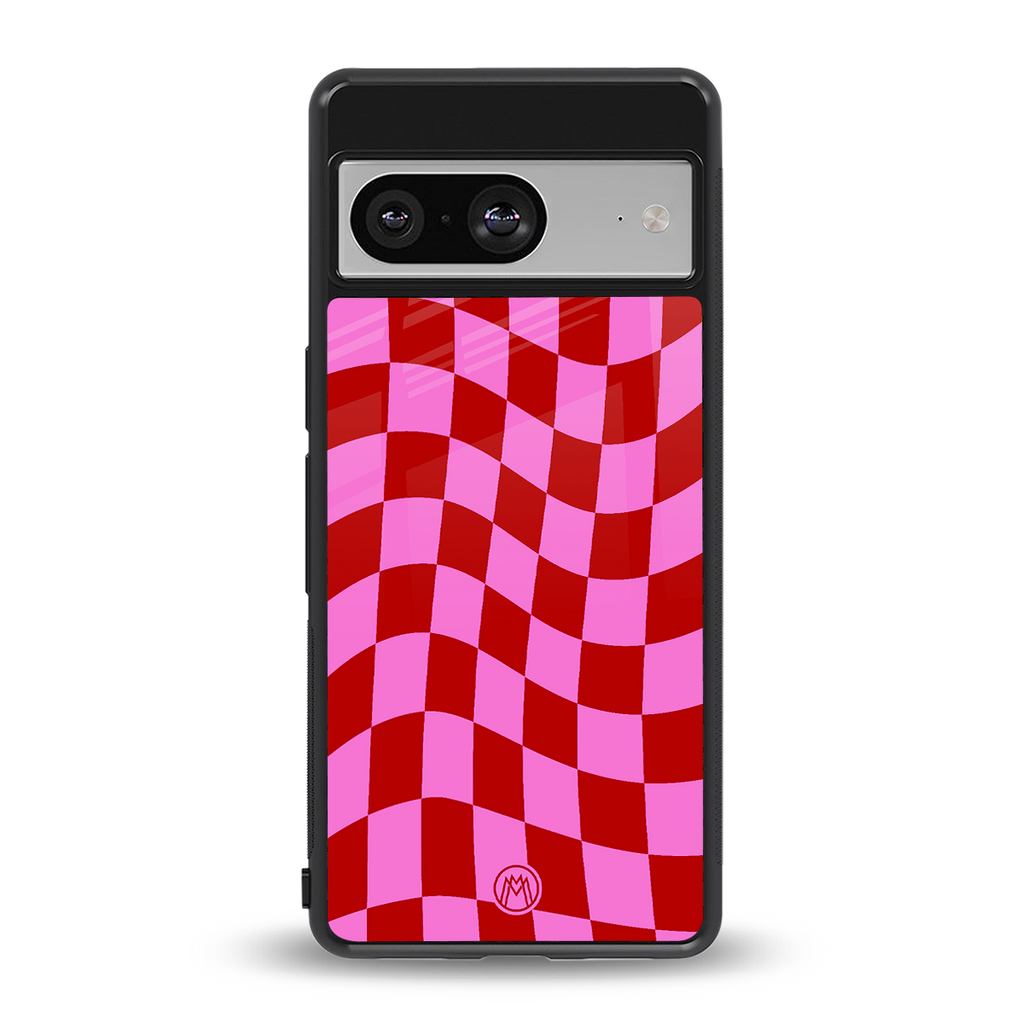red pink trippy check pattern back phone cover | glass case for Google Pixel 8