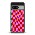 red pink trippy check pattern back phone cover | glass case for Google Pixel 8