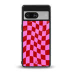 red pink trippy check pattern back phone cover | glass case for Google Pixel 8
