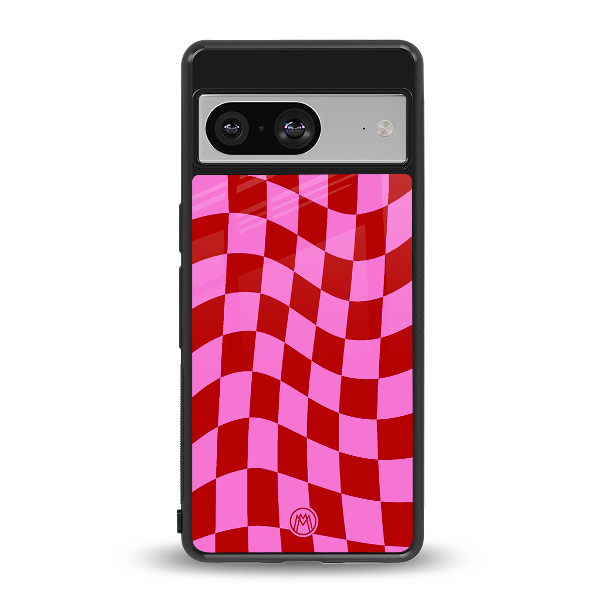 red pink trippy check pattern back phone cover | glass case for Google Pixel 8