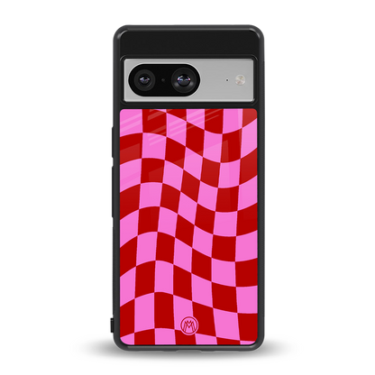 red pink trippy check pattern back phone cover | glass case for Google Pixel 8