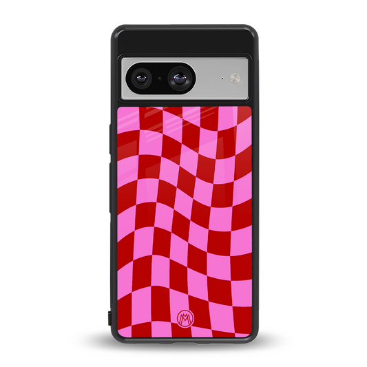 red pink trippy check pattern back phone cover | glass case for Google Pixel 8