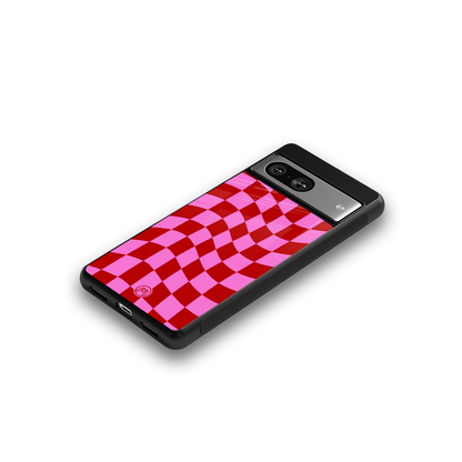 red pink trippy check pattern back phone cover | glass case for Google Pixel 8