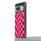 red pink trippy check pattern back phone cover | glass case for Google Pixel 8