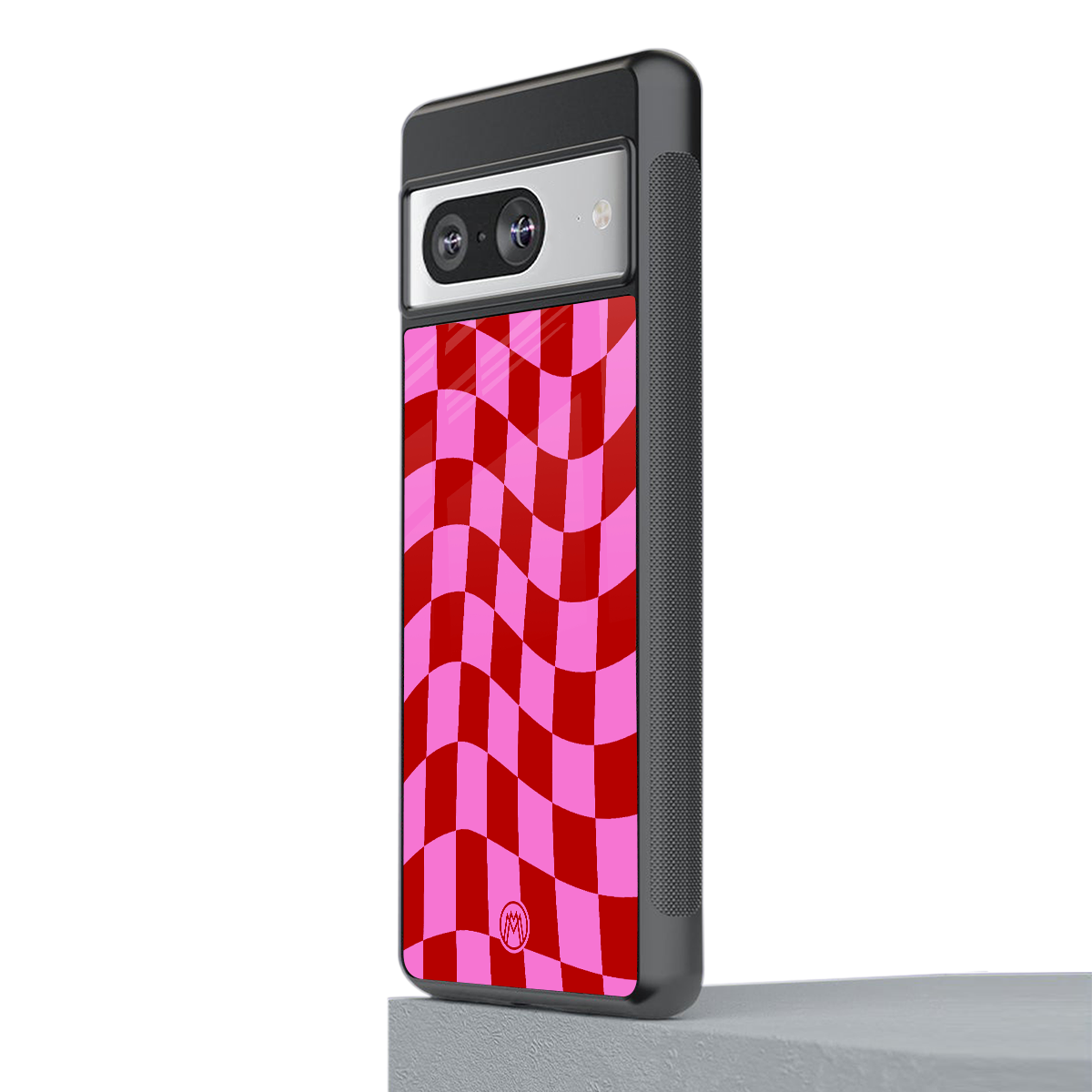 red pink trippy check pattern back phone cover | glass case for Google Pixel 8