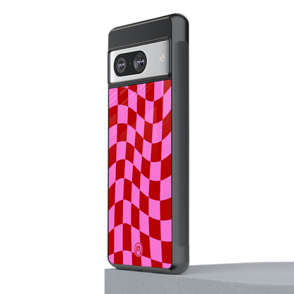 red pink trippy check pattern back phone cover | glass case for Google Pixel 8