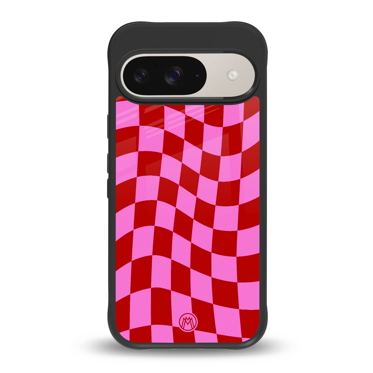red pink trippy check pattern back phone cover | glass case for google pixel 9