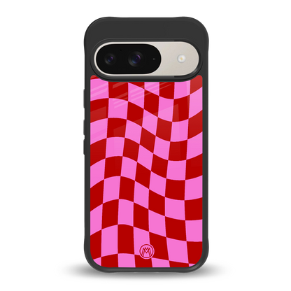 red pink trippy check pattern back phone cover | glass case for google pixel 9