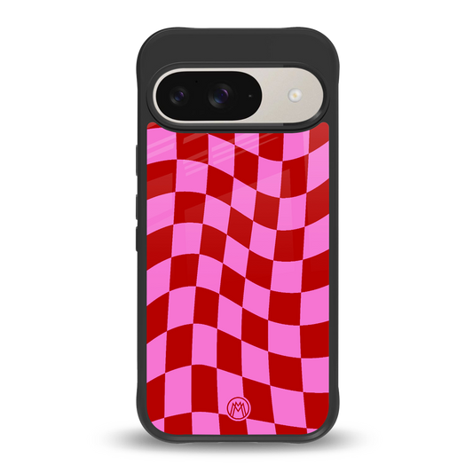 red pink trippy check pattern back phone cover | glass case for google pixel 9