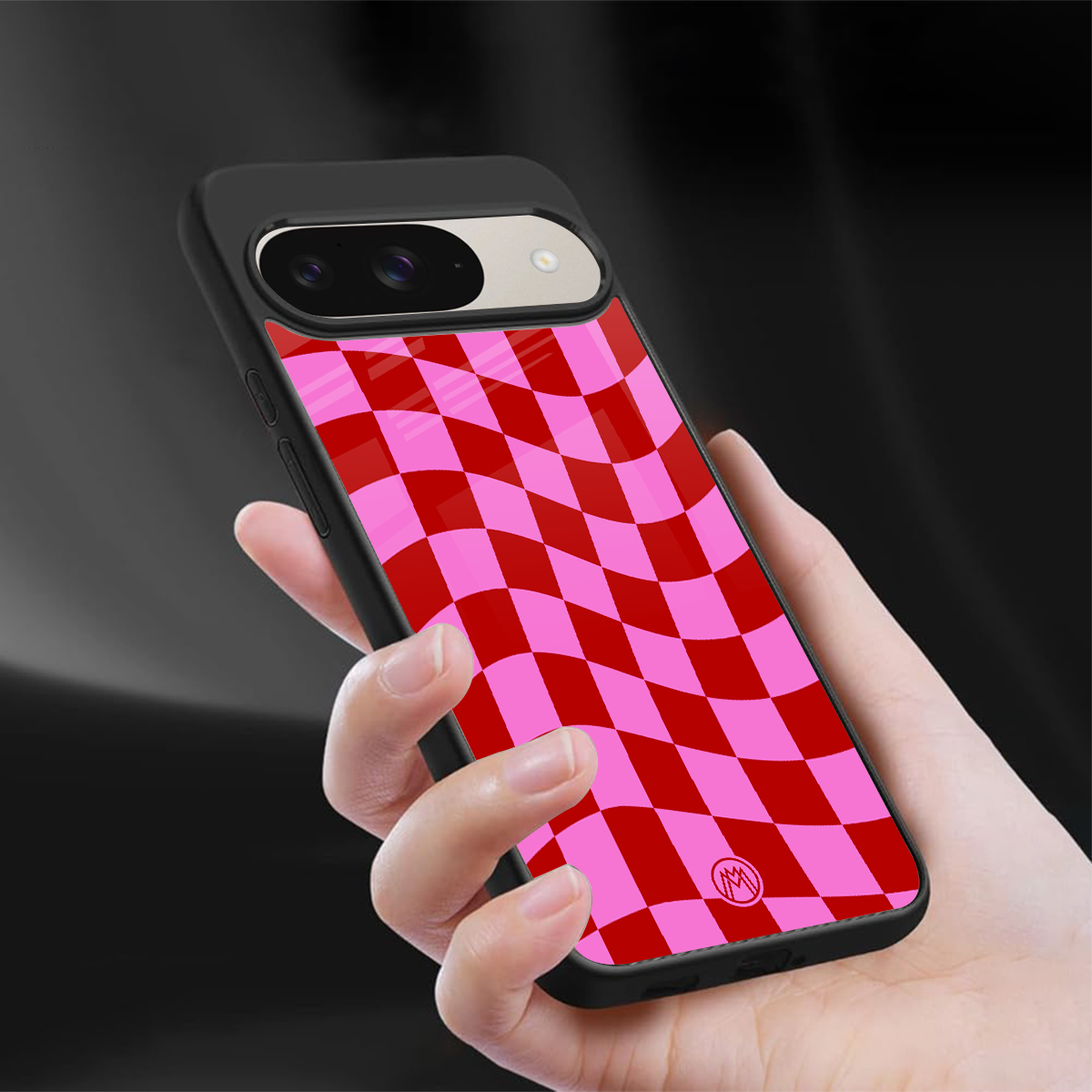 red pink trippy check pattern back phone cover | glass case for google pixel 9