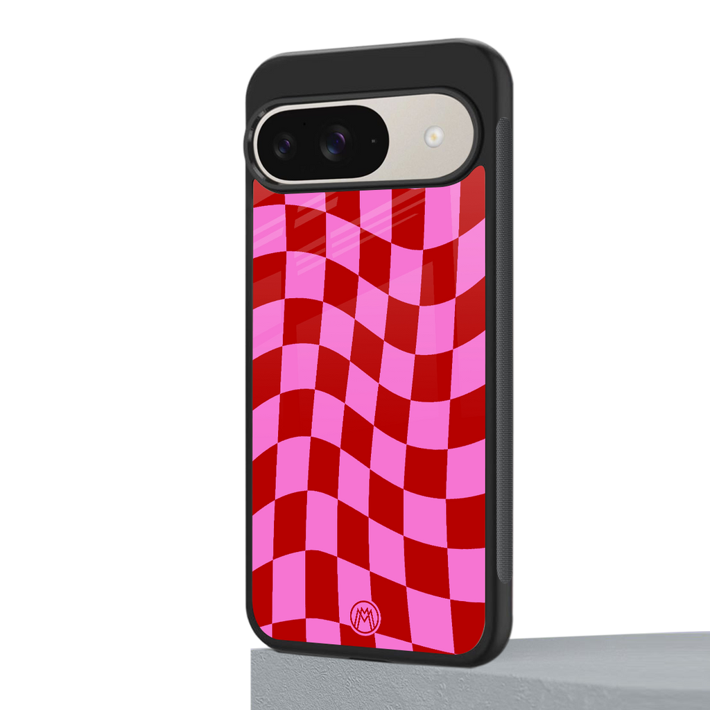 red pink trippy check pattern back phone cover | glass case for google pixel 9