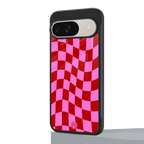 red pink trippy check pattern back phone cover | glass case for google pixel 9