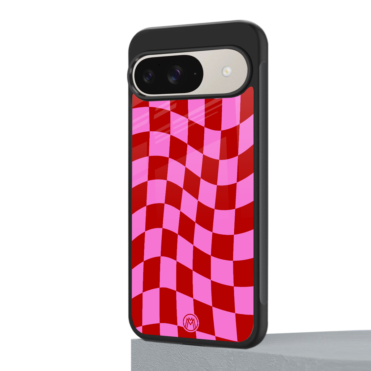 red pink trippy check pattern back phone cover | glass case for google pixel 9
