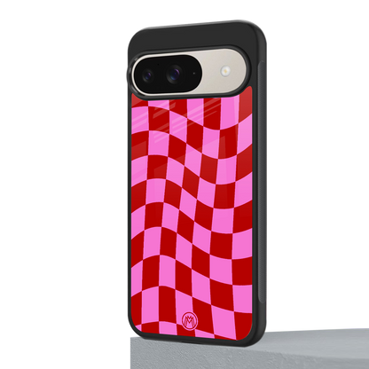 red pink trippy check pattern back phone cover | glass case for google pixel 9