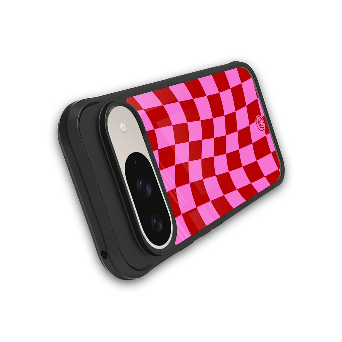red pink trippy check pattern back phone cover | glass case for google pixel 9