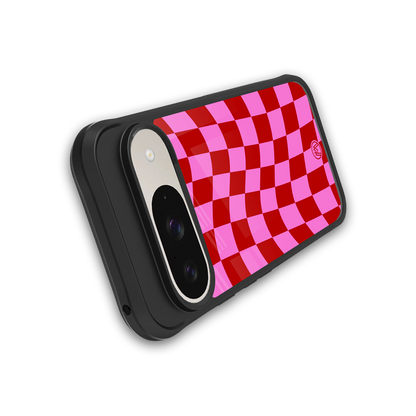 red pink trippy check pattern back phone cover | glass case for google pixel 9