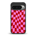 red pink trippy check pattern back phone cover | glass case for google pixel 9 pro