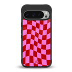 red pink trippy check pattern back phone cover | glass case for google pixel 9 pro