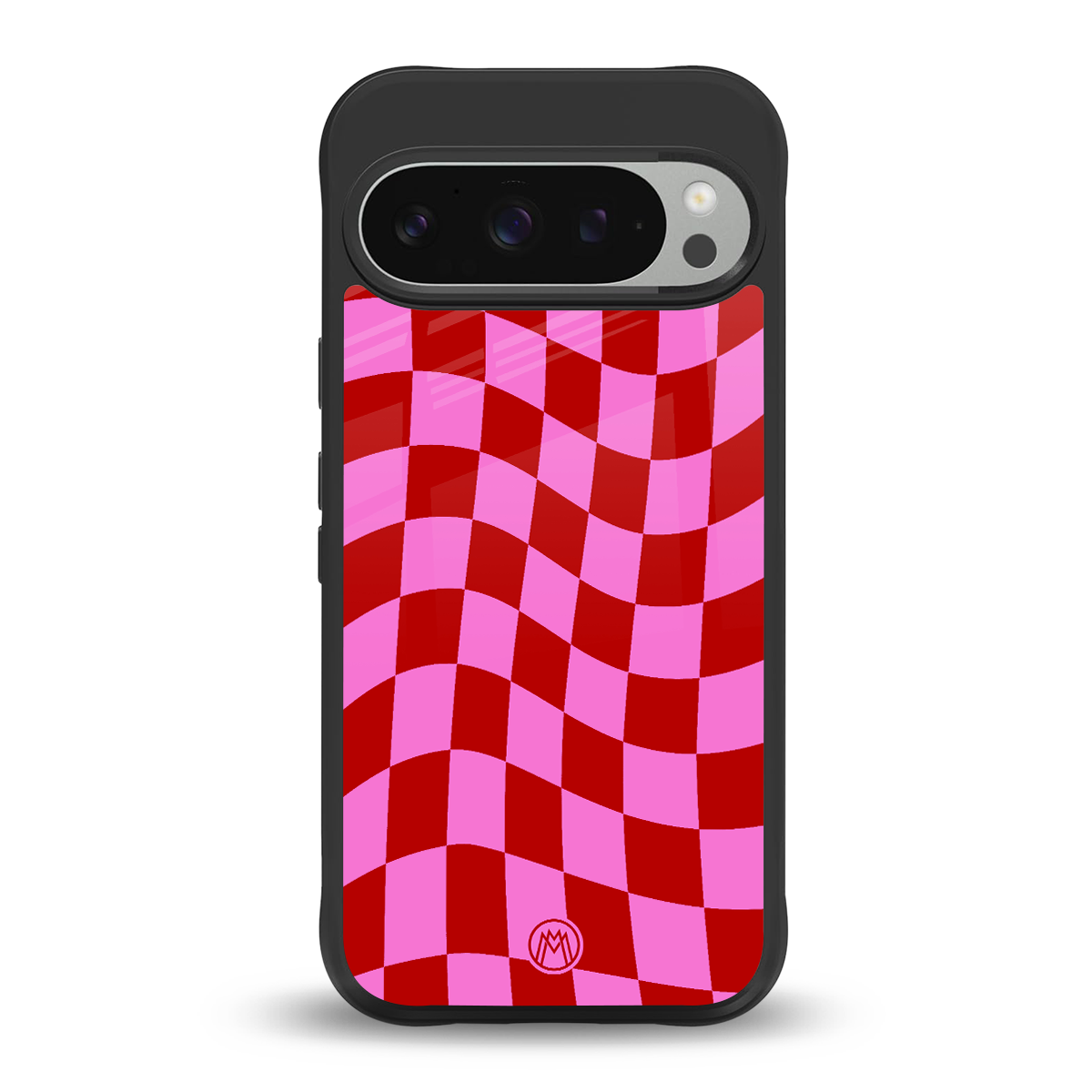 red pink trippy check pattern back phone cover | glass case for google pixel 9 pro xl