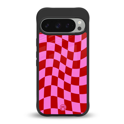 red pink trippy check pattern back phone cover | glass case for google pixel 9 pro xl
