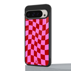 red pink trippy check pattern back phone cover | glass case for google pixel 9 pro