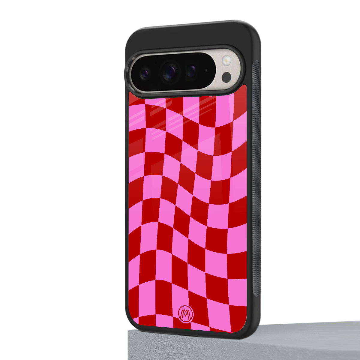 red pink trippy check pattern back phone cover | glass case for google pixel 9 pro xl