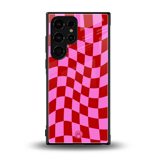 red pink trippy check pattern back phone cover | glass case for samsung galaxy s24 ultra