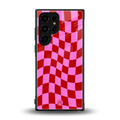 red pink trippy check pattern back phone cover | glass case for samsung galaxy s23 ultra