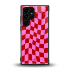 red pink trippy check pattern back phone cover | glass case for samsung galaxy s23 ultra