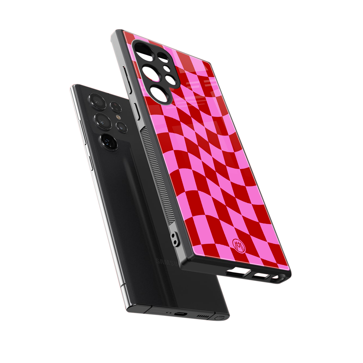 red pink trippy check pattern back phone cover | glass case for samsung galaxy s23 ultra