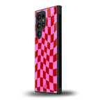 red pink trippy check pattern back phone cover | glass case for samsung galaxy s23 ultra