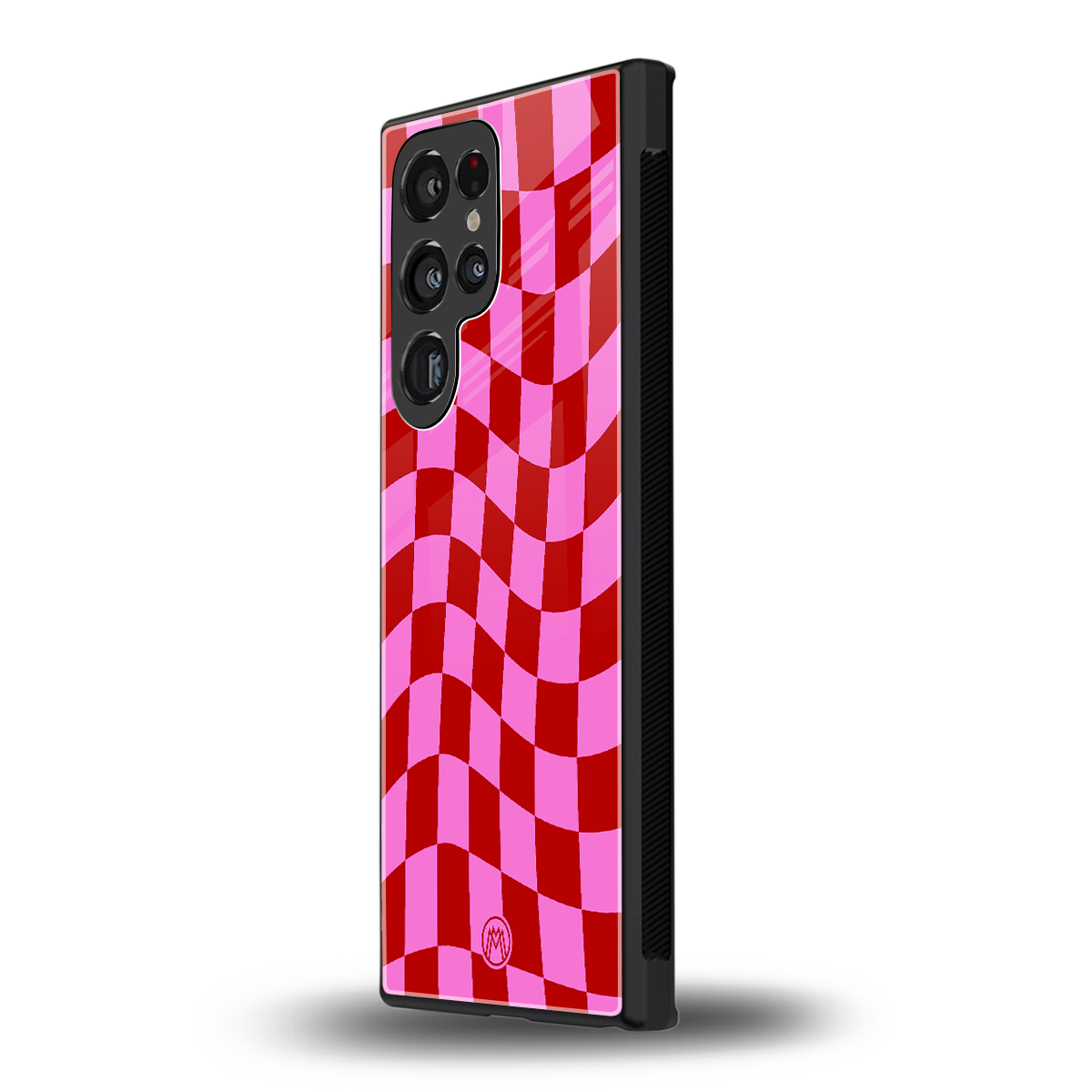 red pink trippy check pattern back phone cover | glass case for samsung galaxy s23 ultra