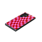 red pink trippy check pattern back phone cover | glass case for samsung galaxy s23 ultra