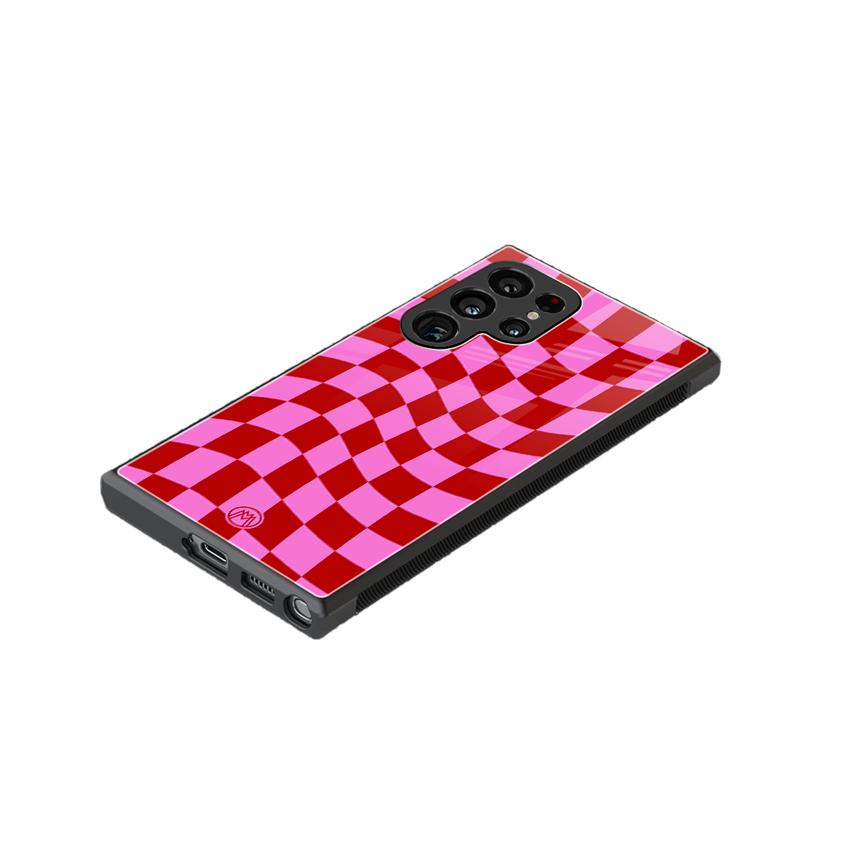 red pink trippy check pattern back phone cover | glass case for samsung galaxy s23 ultra
