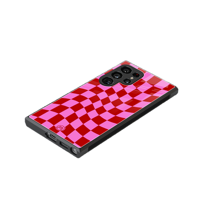red pink trippy check pattern back phone cover | glass case for samsung galaxy s23 ultra