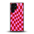 red pink trippy check pattern back phone cover | glass case for samsung galaxy s25 ultra