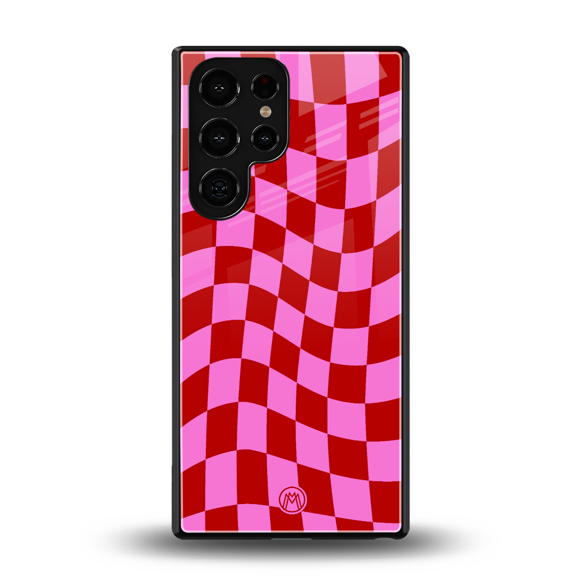 red pink trippy check pattern back phone cover | glass case for samsung galaxy s25 ultra